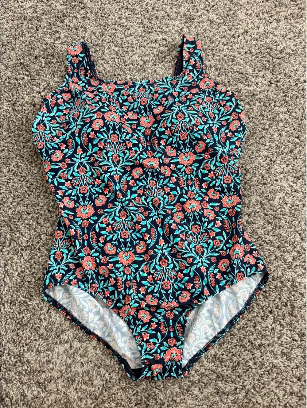 Lands’ End Multicolor Floral Square Neck One-Piece Swimsuit Women's Size 16W